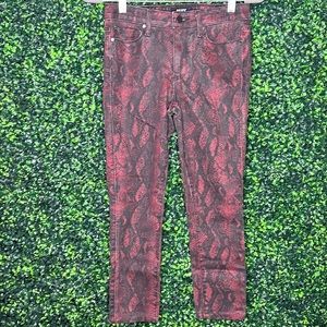 PAIGE Hoxton Ultra Skinny Pants Snake skin Print Red & Black size 26